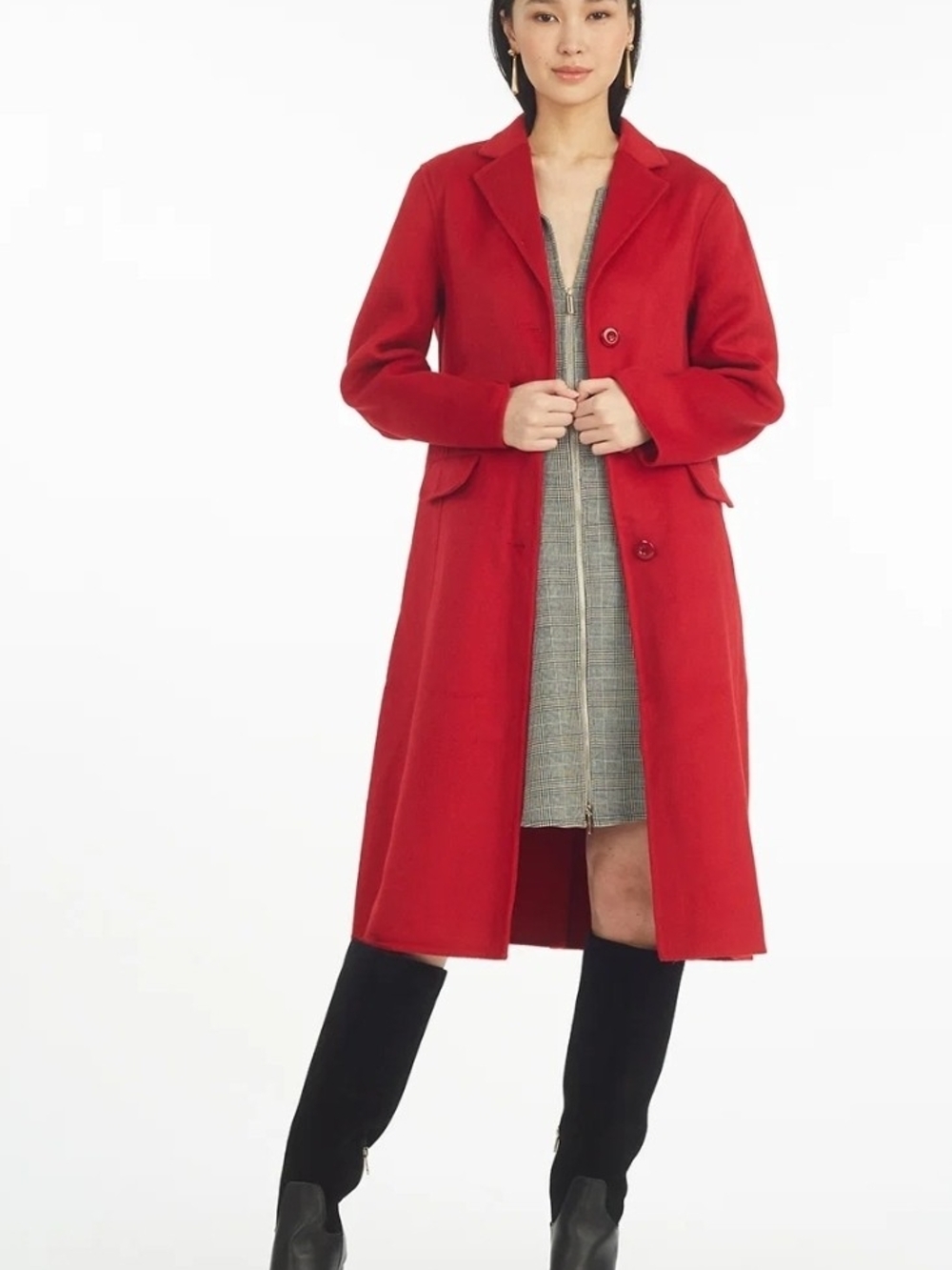Draper James Woods Red Single-Breasted Wool Coat